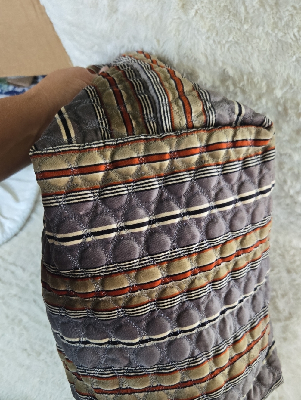 Longchamp Quilted Striped Tote in Grey, Brown and Black With Charm And Dustbag - Picture 5 of 12